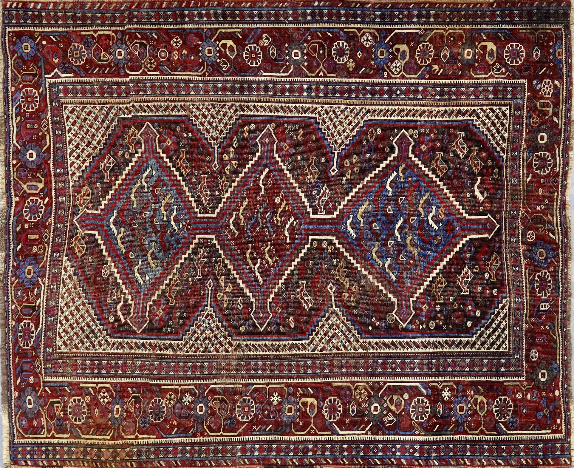 CR8112 ANTIQUE 1920s PERSIAN QASHQAI RUG 4'8