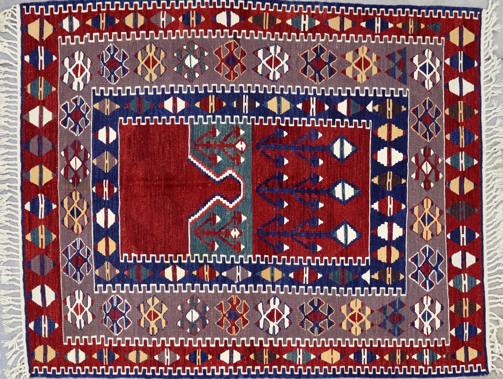 SK001 VINTAGE 1990s TURKISH KONYA KILIM RUG 4' X 6'