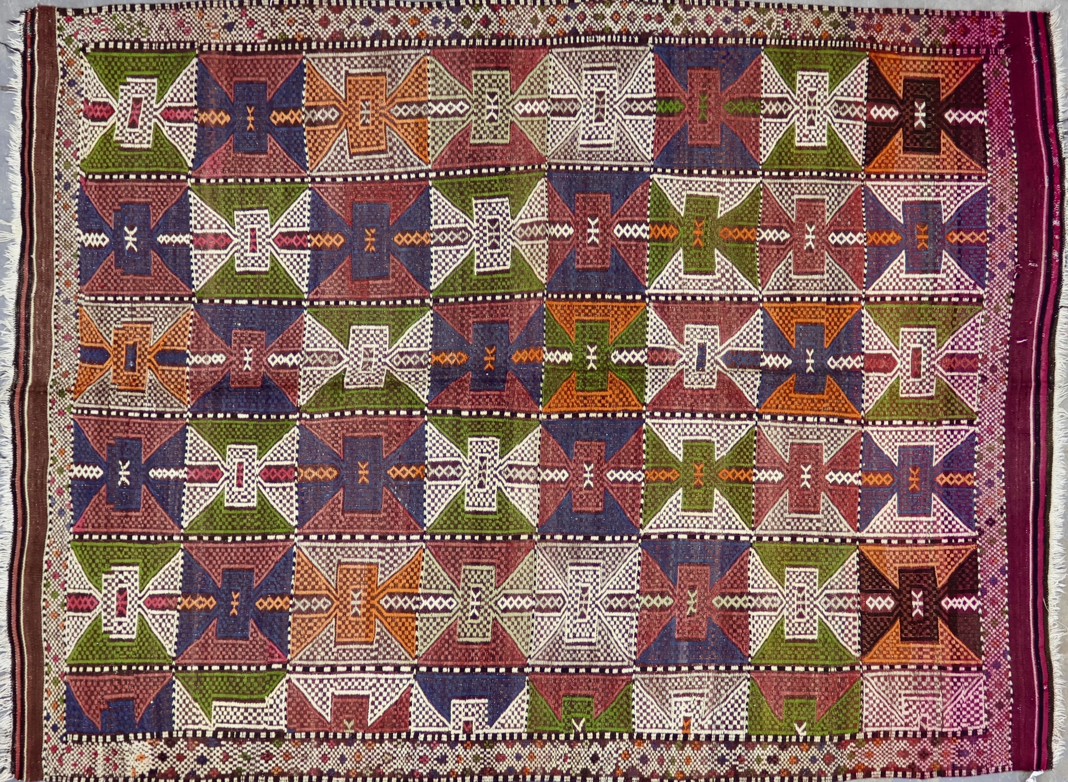 KL332 VINTAGE 1980s TURKISH BALIKESIR CICIM KILIM RUG 5' X 6'8