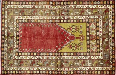 SH72 VINTAGE 1990s TURKISH MUJUR PRAYER RUG 3'7