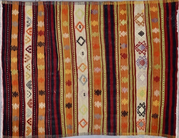 KK326 VINTAGE TURKISH BALIKESIR KILIM RUG 4'5