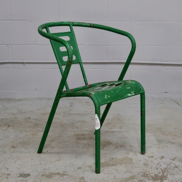 CHR451 GREEN MID-CENTURY PERFORATED METAL CAFE CHAIR
