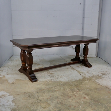 TB081 DARK WOOD TABLE WITH TURNED TRESTLE BASE 6'10