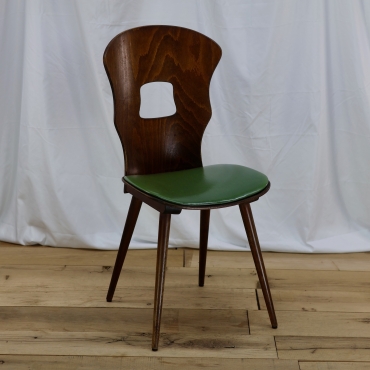CHR217 MID-CENTURY FRENCH WOOD AND VINYL DINING CHAIR